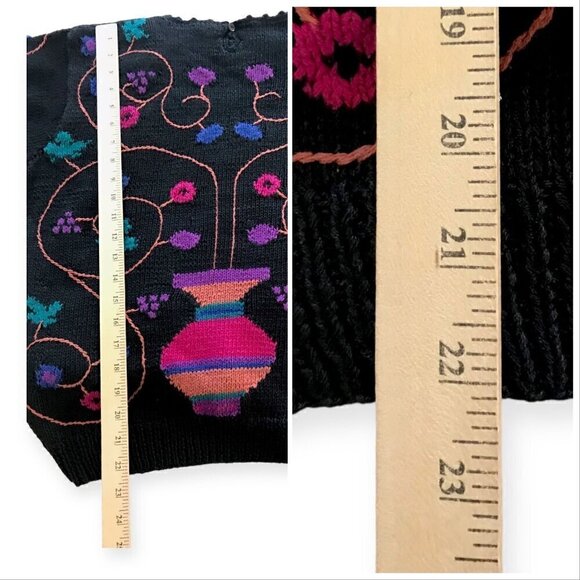 Vintage Needleworks hand knitted chunky cotton sweater, Flower Embroideries,  si - Picture 10 of 15